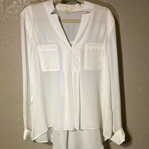 Nicole Miller Artelier  Large Long Sleeve Sheer Off White V Neck Silk…